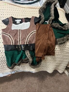 Chasing Fireflies Green and Brown Faux Fur Hooded Medieval Costume